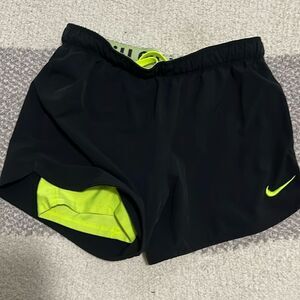 Nike Black and Neon Green Athletic Shorts